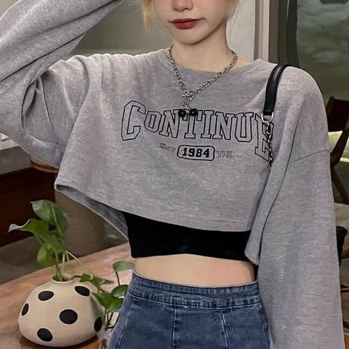 Jual Sweater Crewneck Oversize Crop Top 