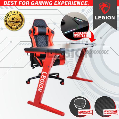 Gambar LEGION Meja Komputer Gaming PC LED Gaming Desk Table - BLACK dari Mee Do Kota Bekasi Tokopedia