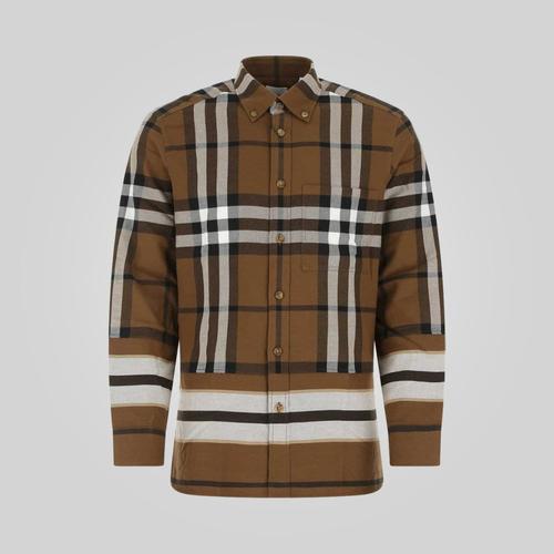 Stripe Cotton Flannel Shirt Warm Walnut 