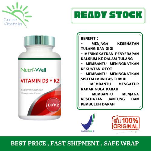 Jual Nutriwell Vitamin D3 + K2 (60 Capsules) Jakarta Barat Green