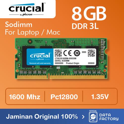 RAM LAPTOP CRUCIAL DDR3L 8GB SODIMM 1600Mhz PC12800 DDR3 1Rx8 MEMORY di  Datafactory Sby Tokopedia