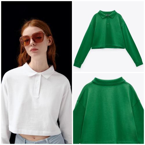 Zara T-shirt Polo Hijau Lengan Panjang 