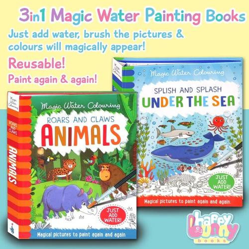 3in1 Magic Water Colouring Books (just add water & colors will appear) -  Animals di HappyBunnyBooks | Tokopedia