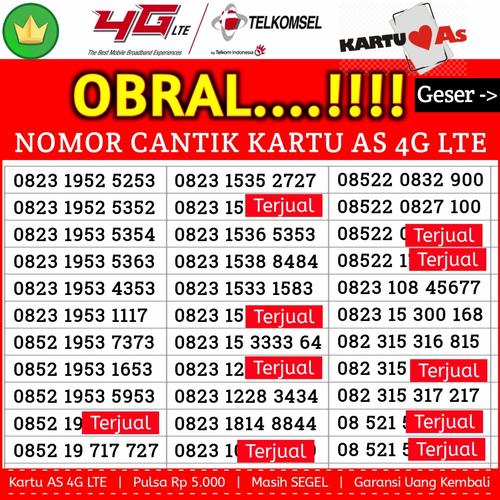 Gambar Perdana Nomor Cantik Telkomsel Kartu AS 4G LTE dari gurushop Jakarta Barat Tokopedia