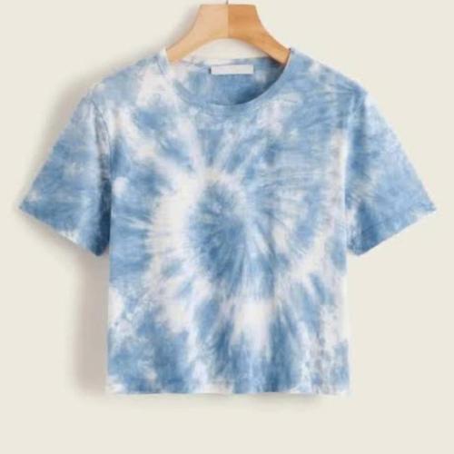 KAOS POLOS TIE DYE CROP TOP BLUE CEWEK 