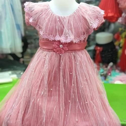 Jual Gaun anak renda mutiara bahan 