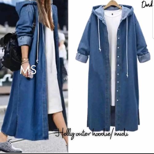 Jual carolina long coat jeans/luaran 