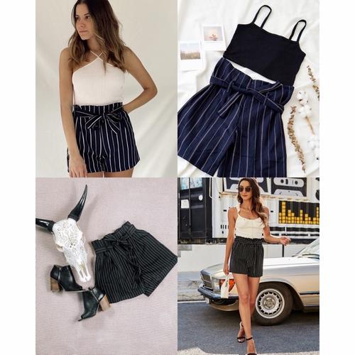 Jual Striped paperbag waist belted 