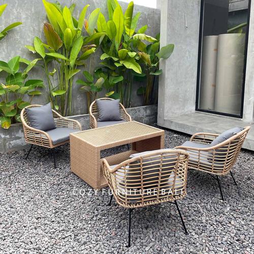 Jual Outdoor Dining Set Rattan Synthetic Table Meja Makan Rotan Cafe Kota Denpasar cozy