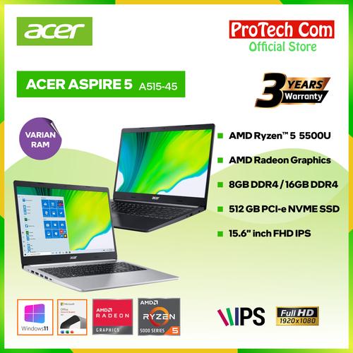Gambar ACER ASPIRE 5 A515-45 AMD RYZEN 5-5500U 8GB 512GB 15.6" OHS W10 RESMI - RAM 16GB dari Protech Computer Jakarta Pusat Tokopedia