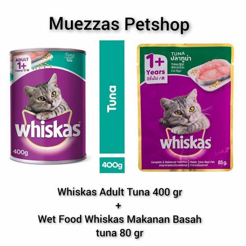 Jual Whiskas Adult tuna 400 gr + wed food whiskas makanan basah tuna 80