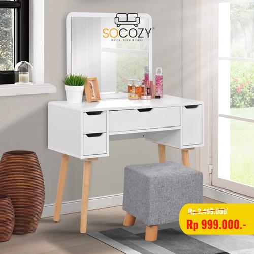 Gambar Meja Rias Maurin Kayu Solid Minimalis Terjangkau - MEJA RIAS+PUFF dari socozyid Kab. Bogor Tokopedia