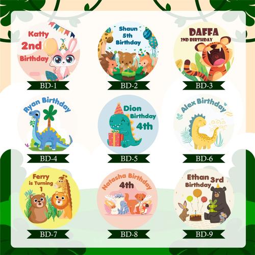Jual Stiker Ulang Tahun Anak Bulat Birthday Sticker Stiker Ultah Kotak Vinyl Glossy, 7,5 x