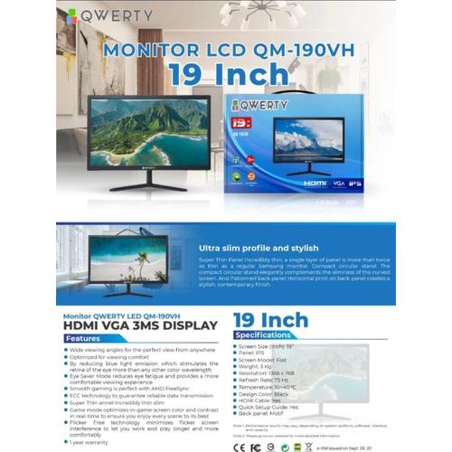 Jual MONITOR LED QWERTY 19 INCH HDMI + VGA HD 1440x900 | GARANSI 1TH ...