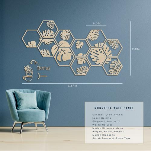 Jual Hiasan Dinding Elegan Hexagonal Monstera Wall Panel Decor Ukuran