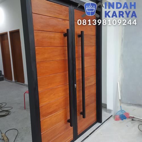 Jual pintu rumah kayu industrial rangka besi - 2 daun pintu - Kota