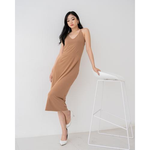 Promo Dress Wanita Nzinga GRACE midi dress wanita bodycon Cokelat,S