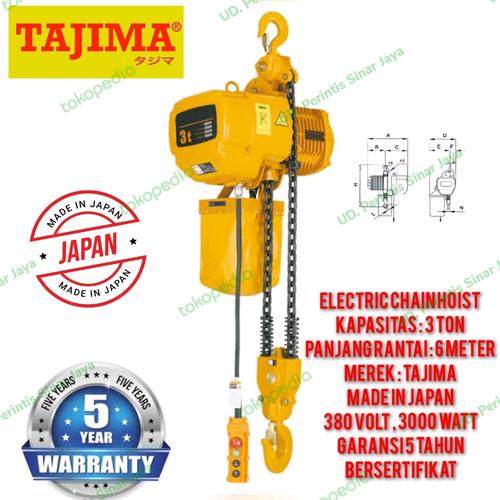 Jual Hoist Crane 3 Ton x 6 meter Tajima Made in Japan Kab. Bekasi