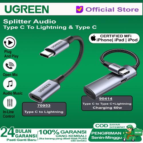 Jual Converter Splitter USB Type C To Lightning & Type C Audio+Call On