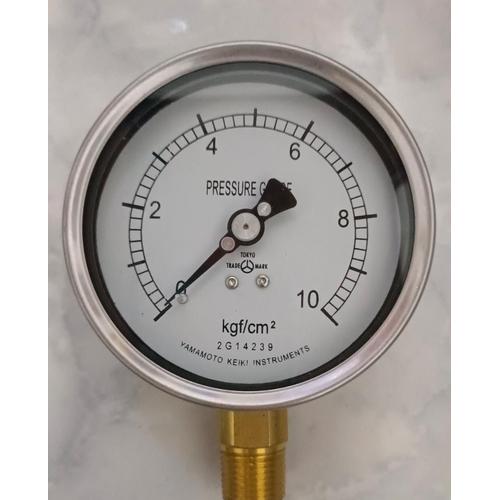 Jual Pressure gauge Yamamoto 4" inch 010kg/cm2 drat 1/2" NPT brass