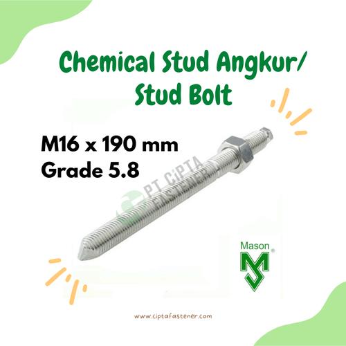 Jual Chemical Stud Angkur M16 / Stud Bolt Anchor Grade 5.8 M 16 x 190