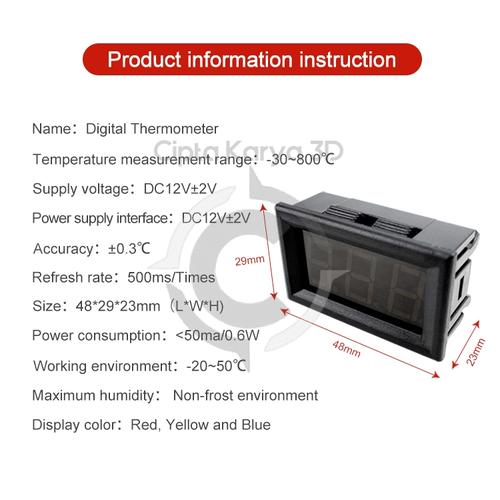 Tube Numérique à Affichage LED 12 V 24 V Compteur De Température K-Type