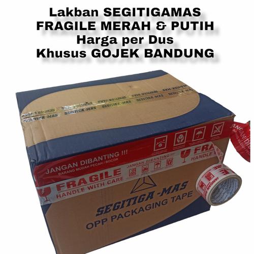 Jual Lakban FRAGILE MERAH/ PUTIH SEGITIGA MAS per Dus 48mmx90y khusus ...