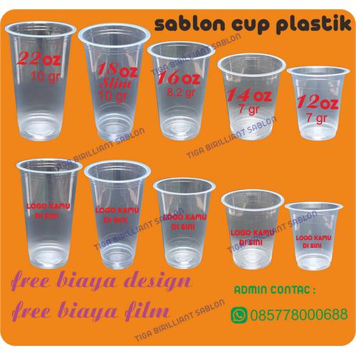 Jual SABLON PRINTING GELAS PLASTIK DATAR 12 14 16 18 22OZ - 16OZ DATAR ...