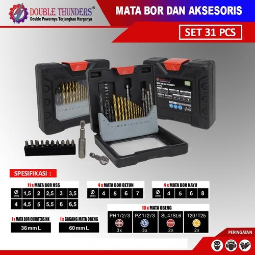 Jual Mata Bor Set 31 Pcs Double Thunder Drill Bits Besi + Beton