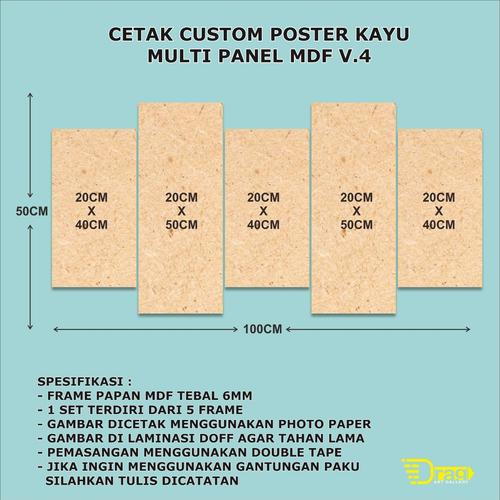 Jual Cetak Poster Kayu Custom Pajangan Dinding 5 Panel MDF V4 Kab