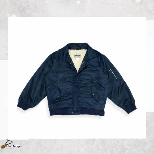 Jual Bomber Inner Sherpa Jacket Fuji Mark Work Wear Navy Cyan Color