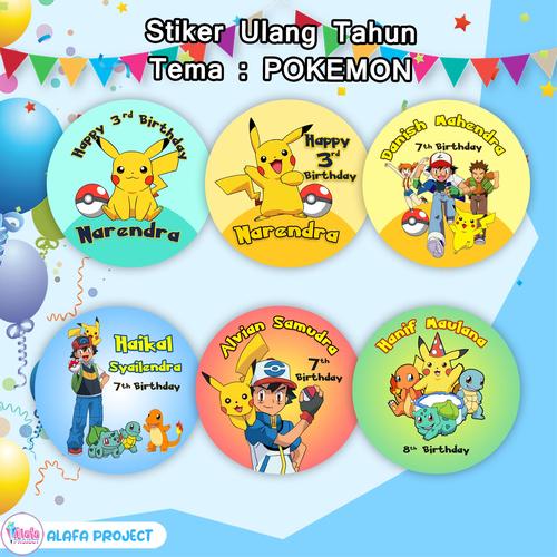 Jual Stiker Ulang Tahun Ultah Pokemon / Label Birthday Anak Custom