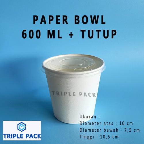 Jual Mangkuk Kertas Paper Bowl 600ml + Tutup Paper Cup Sup Food Grade ...