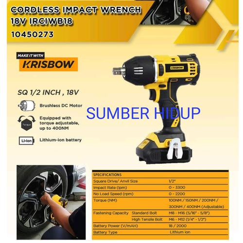 Jual Krisbow Cordless Impact Wrench 18v SQ 1/2" Brushless IRCIWB18