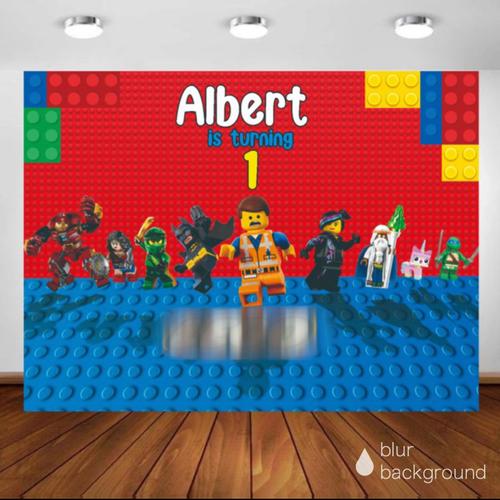 Jual Custom backdrop lego banner ulang tahun birthday 1x1 m Jakarta