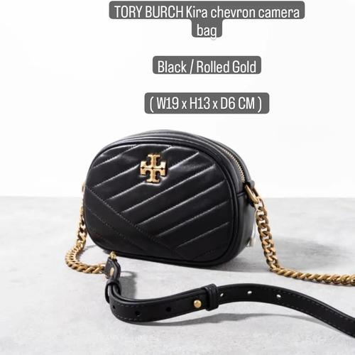 Jual tas tory burch kyra chevron camerabag black/rolled gold