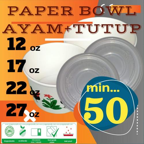 Jual Paper Bowl Ayam Jago Dan Tutup Mangkok Mangkuk Cup Kertas Tahan ...