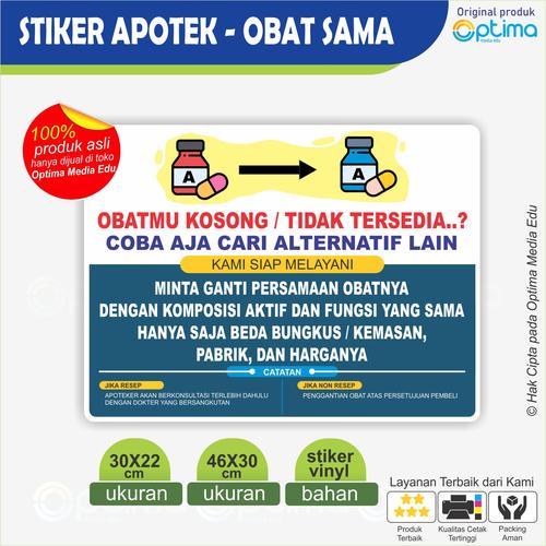 Jual Stiker Apotek, obat pengganti yang sama - 30 x 22 cm - Kab. Klaten ...