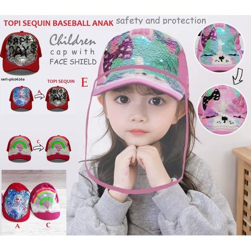 Jual Topi Baseball Face Shield Anak Sequin Girl Safety Kids Cap Anti