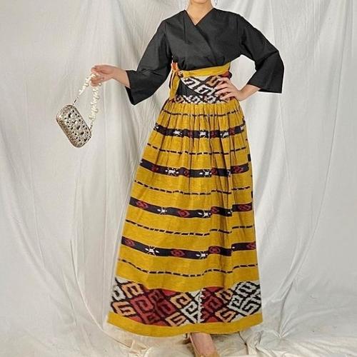 Jual setelan etnik kimono hitam mix kuning XXXL Jepara