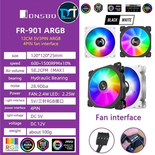 Jual Jonsbo FR-925 ARGB Fan Case 9CM 5V 3Pin - 92mm ARGB Fan White ...