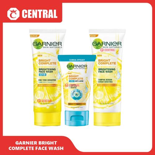 Jual GARNIER BRIGHT COMPLETE FACE WASH | SCRUB |3 IN 1 ANTI ACNE - FACE