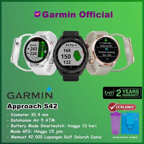 GARMIN APPROACH S42 GPS WATCH POLISHED SILVER WITH WHITE BAND