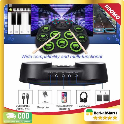 Promo Drum Elektrik Ammoon Electronic Digital Drum Kit 9 Pads Folding
