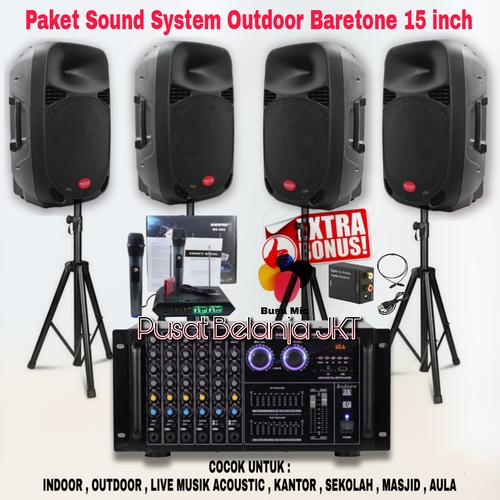 Jual PAKET SOUND SYSTEM INDOOR OUTDOOR SPEAKER BARETONE 15 INCH ( SET 2