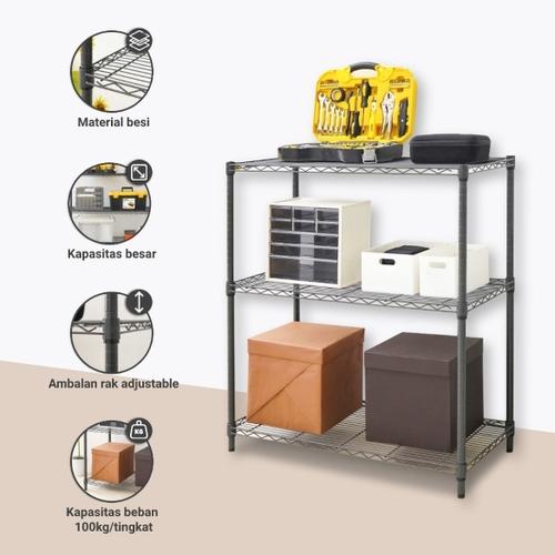 Jual Rak Besi Krisbow 3 Tingkat 100 Kg/shelf 90 x 45 x 102 Cm Hitam