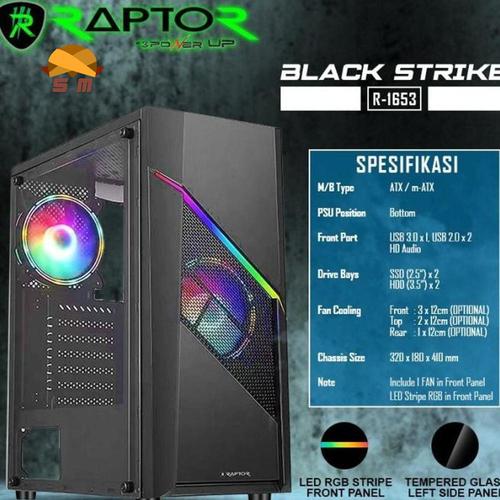Jual SM - Casing Raptor Black Strike 1653 LED STRIPE RGB INCLUDE 1 FAN ...