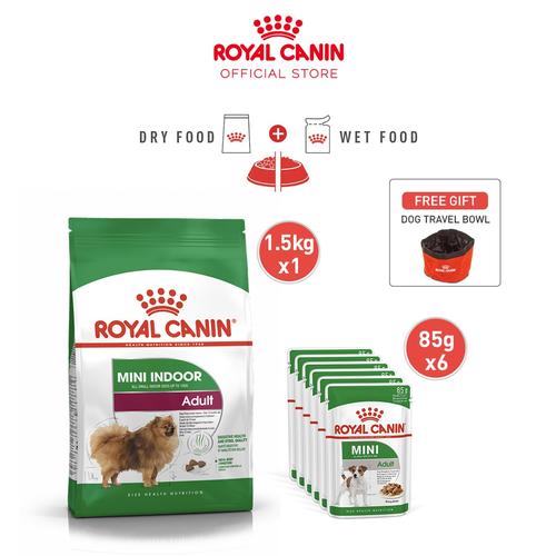 Promo Royal Canin Mini Indoor Adult (1,5kg) Dry+Mini Adult 85gr x