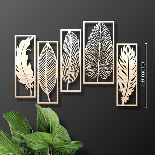 Jual Dekorasi Dinding Kayu 2 Feathers 3 leaves 1.2m Hiasan Ruang Tamu