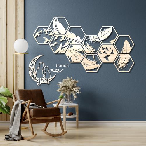 Jual Dekorasi Dinding Kayu Feathers & Birds 1.4m Hiasan Ruang Tamu